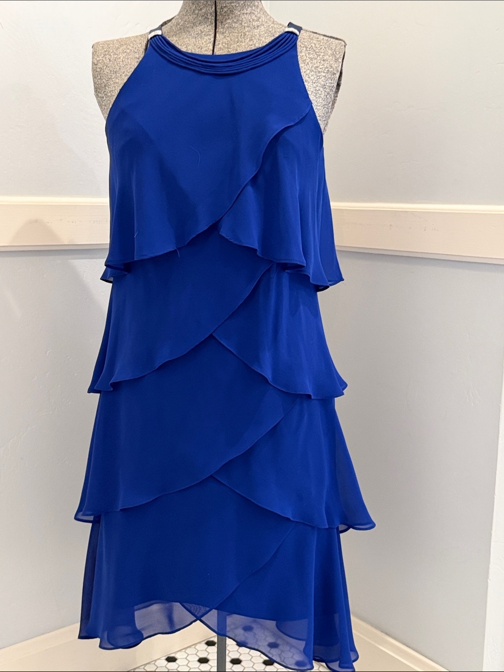 SL Fashions Royal Blue Tiered Ruffle Mini Dress